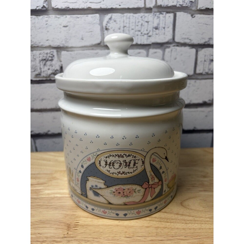 Vintage Upland Silver & Cutlery Vintage Swan Home Canister Cookie Jar w/Lid